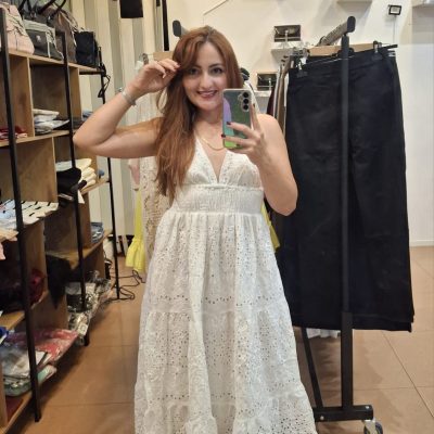 Vestido Longo em Algodão com Bordado Inglês