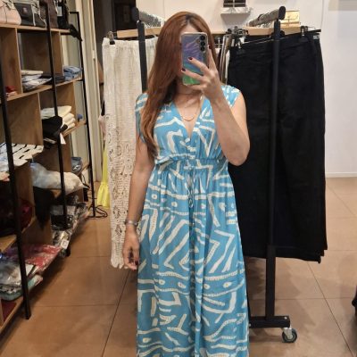 Vestido Longo de Seda com Padrão Abstrato