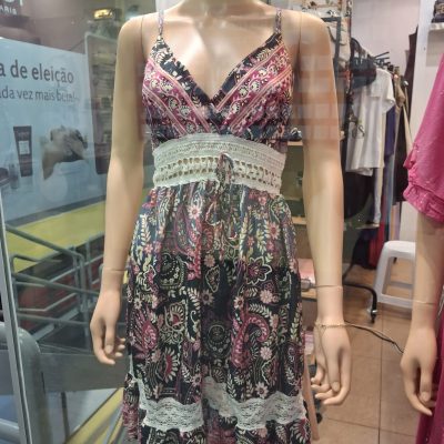 Vestido Midi de Seda e Viscose Padrão Caxemira