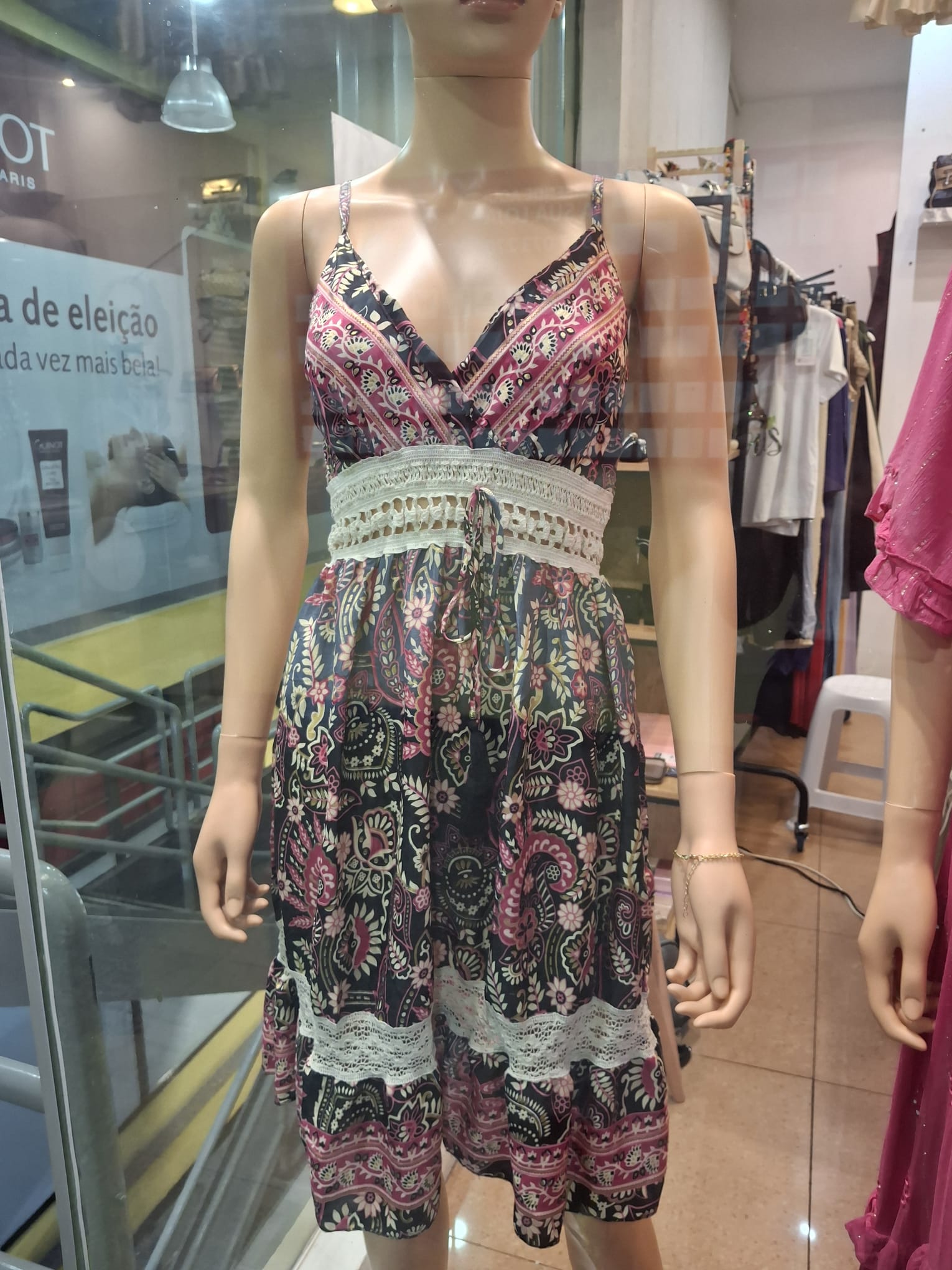 Vestido Midi de Seda e Viscose Padrão Caxemira